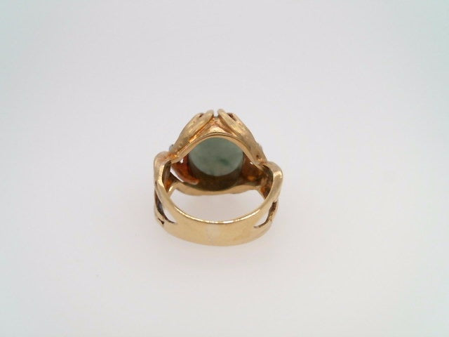 Vintage 18 Karat Yellow Gold Nephrite Jade & Diamond Ring With Brushed Finish