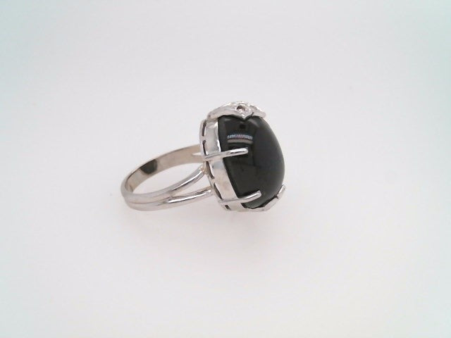 Vintage 14 Karat White Gold Cabochon Black Star Sapphire & Diamond Ring