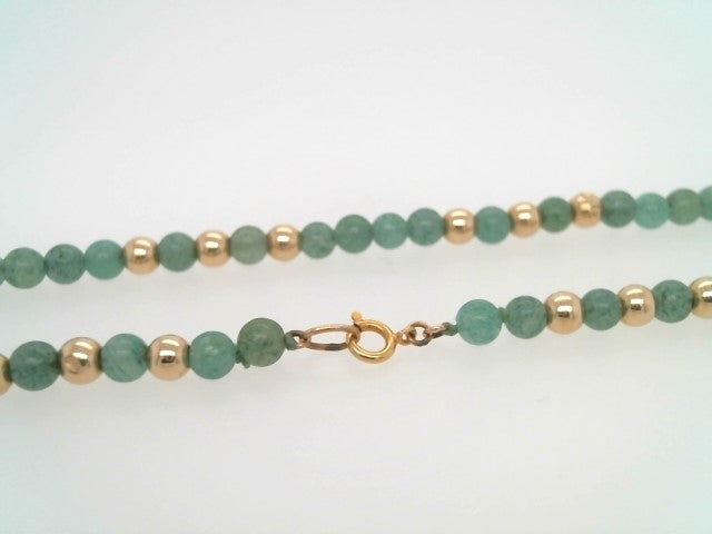 Vintage 14 Karat Yellow Gold 4 Mm Green Aventurine & Gold Bead Necklace 16"