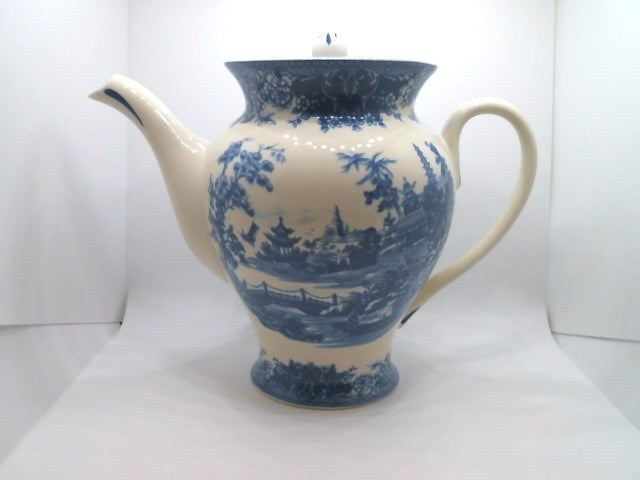 Pagoda Blue Transferware Porcelain Teapot