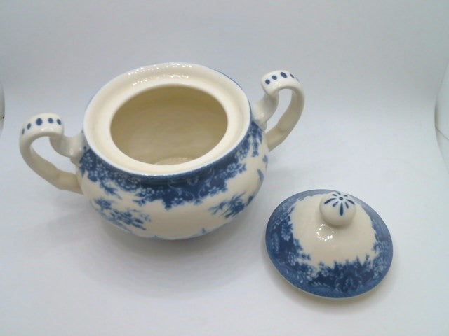 Pagoda Blue Transferware Porcelain Tea Milk And Sugar Set