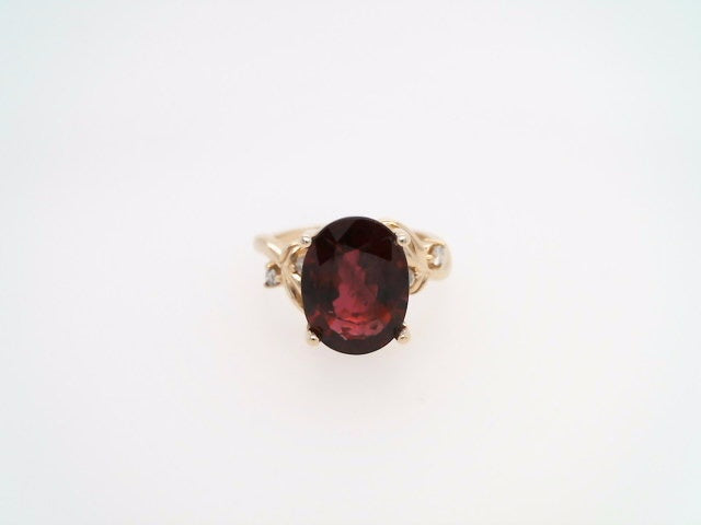 14 Karat Yellow Gold Freeform Rubellite & Diamond Ring With Floral Motif
