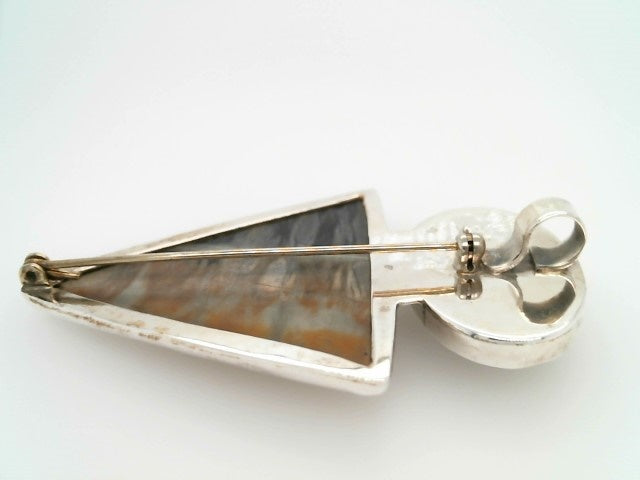 Vintage Sterling Silver Black Onyx & Horn Pendant/Pin