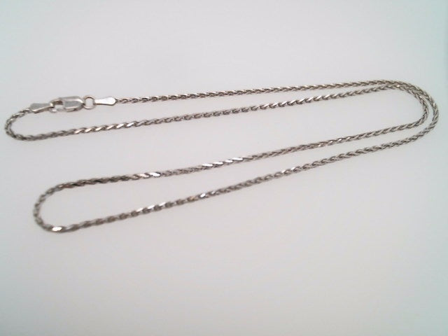 14 Karat White Gold 16 Inch Diamond Cut Wheat Chain