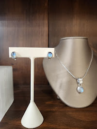 Vintage Sterling Silver Oval Bezel Set Moonstone Earrings