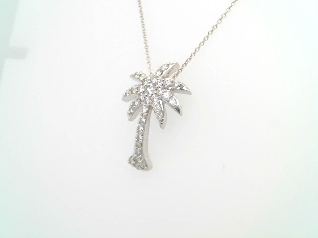 14 Karat White Gold Medium Diamond Palm Tree Necklace, 18"