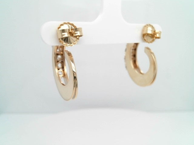 Vintage 14 Karat Yellow 3/4 Hoop Earrings With Diamonds