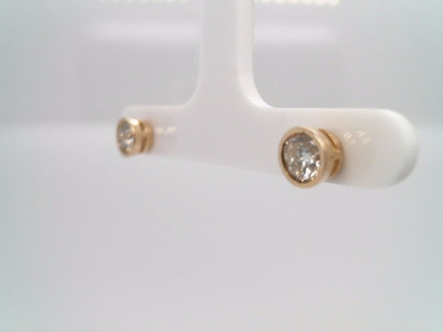 Vintage 14 Karat Yellow Gold Bezel Set Round Brilliant Diamond Stud Earrings