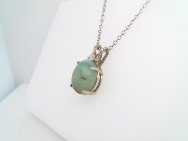 14 Karat White Gold Opalite & Diamond Pendant
