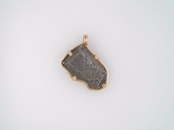 Silver 1715 Fleet Phillip V 4 Reales Coin Set In Prong Set In 14 Karat Yellow Gold Bezel Pendantt