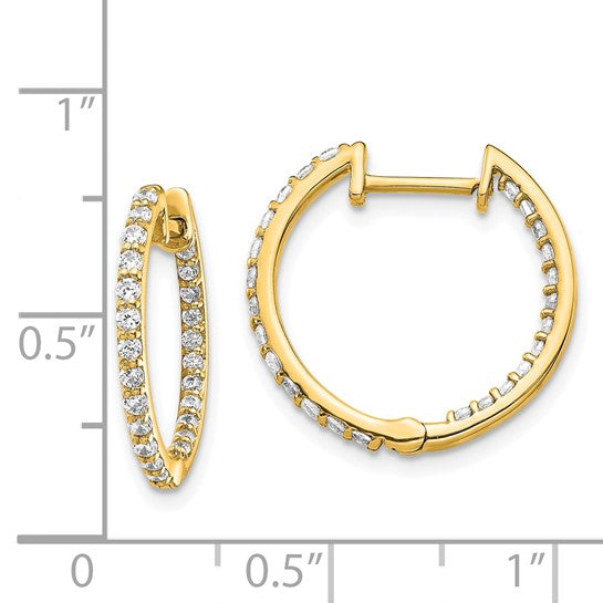 14 Karat Yellow Gold Diamond In/Out Hoop Earrings