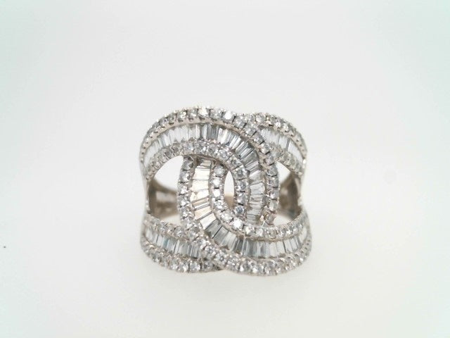 Vintage 14 Karat White Gold Baguettte & Round Diamond Interlocking "Swirl" Design Ring