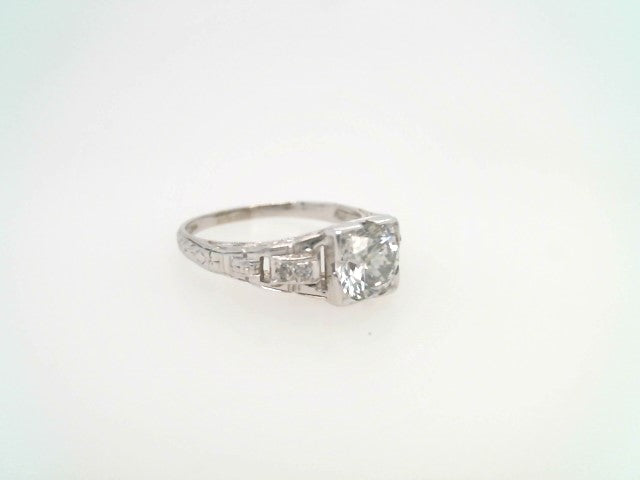 Vintage 18 Karat White Gold Ol European Cut Diamond Ring With Filigree Mounting
