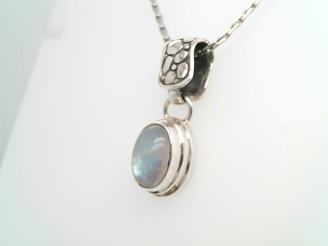 Vintage Sterling Silver Oval Bezel Set Moonstone Pendant