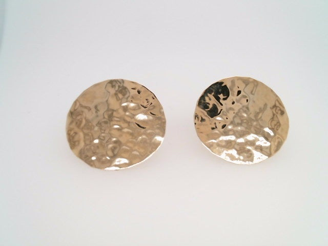 Vintage 14 Karat Yellow Gold 26 Mm Hammered Disc Stud Earrings