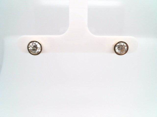Vintage 14 Karat Yellow Gold Bezel Set Round Brilliant Diamond Stud Earrings