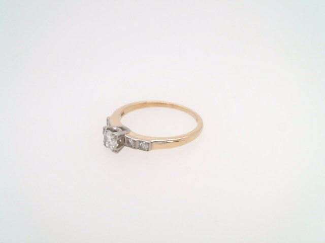 Vintage 14 Karat Yellow & White Gold 5 Diamond Engagement Ring With Fishtail Illusion Style Setting