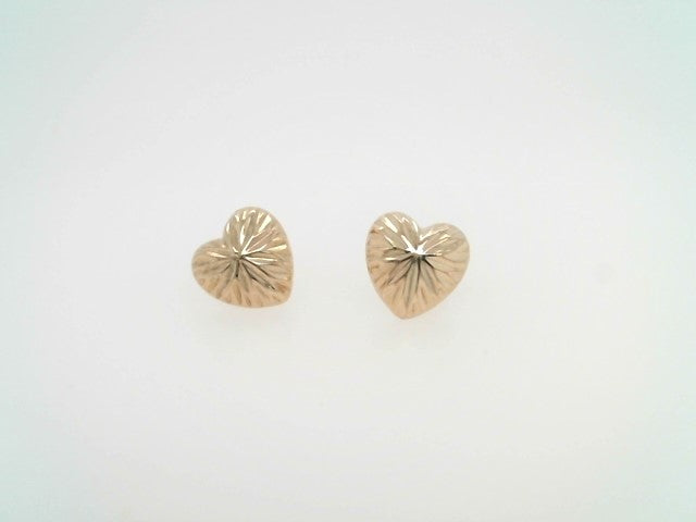 Vintage 14 Karat Yellow Gold Diamond Cut Heart Stud Earrings