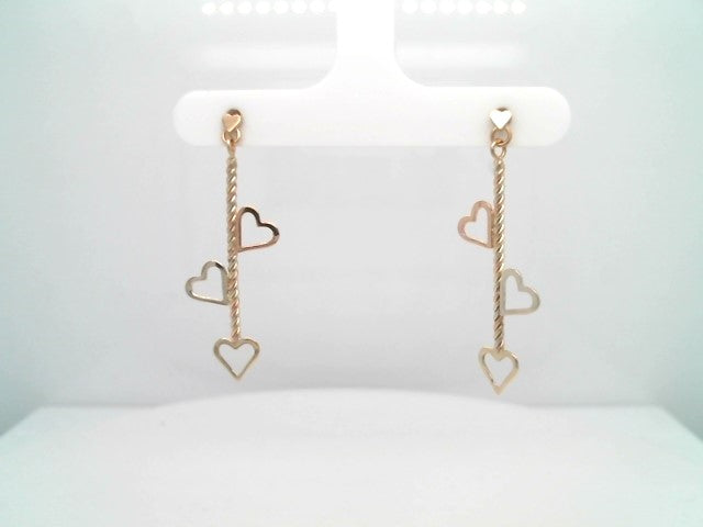 Vintage 14 Karat Rose, Yellow & White Gold Heart Motif Dangle Earrings