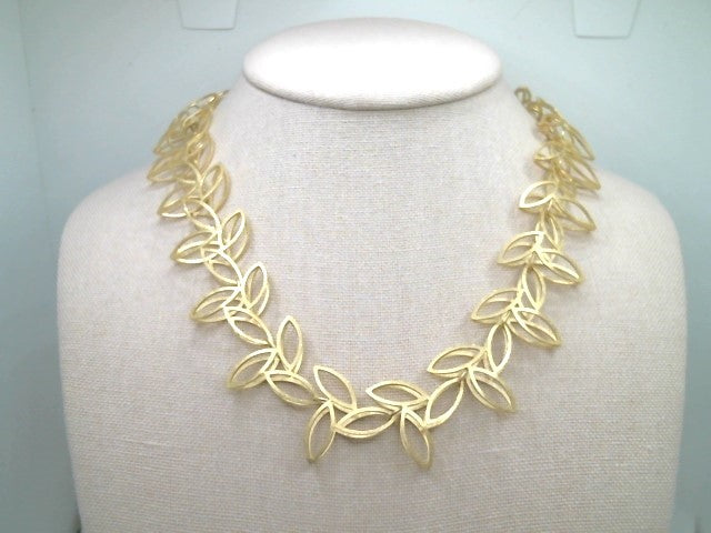 18 Karat Yellow Gold "Feather" Link Necklace With Brushed Satin Finish, 18"