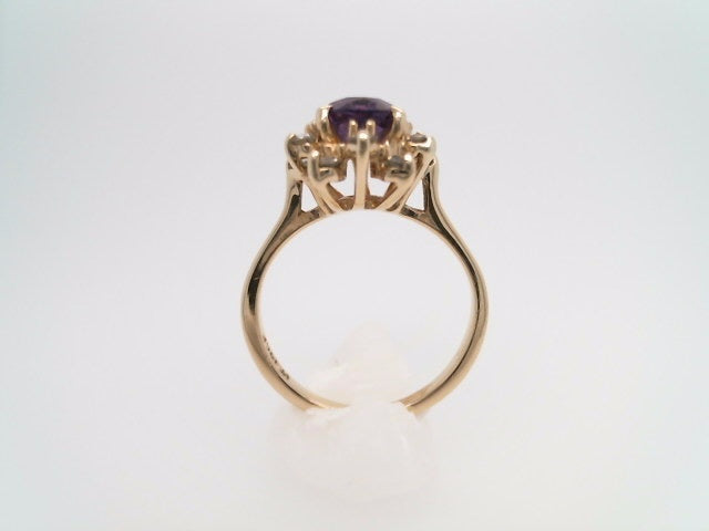 Vintage 14 Karat Yellow Gold Amethyst & Diamond Halo Ring