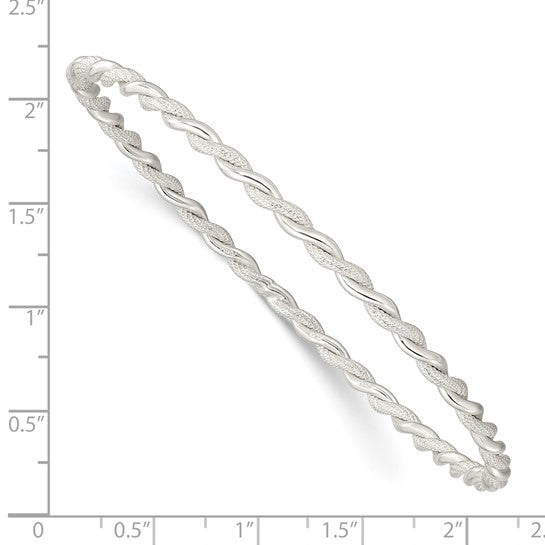 Sterling Silver 3 Mm Twisted Rope Texture Bangle Bracelet 8"