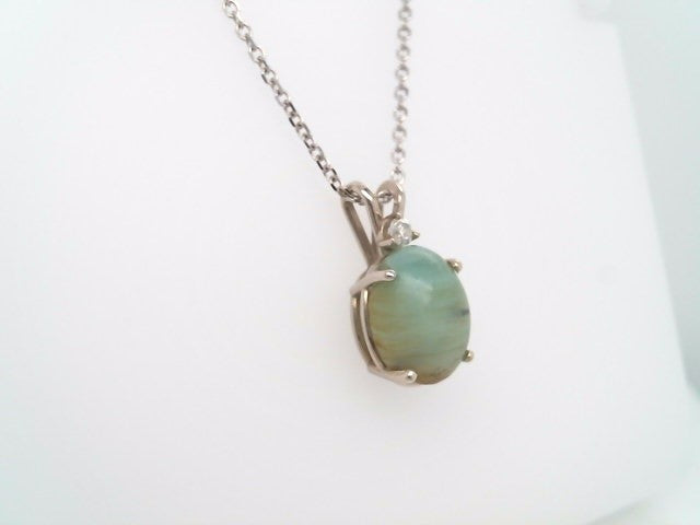 14 Karat White Gold Opalite & Diamond Pendant