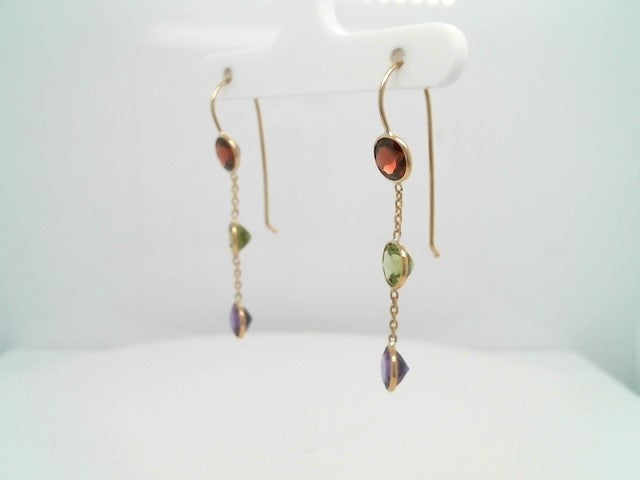 14 Karat Yellow Gold Multi-Gemstone Dangle Earrings
