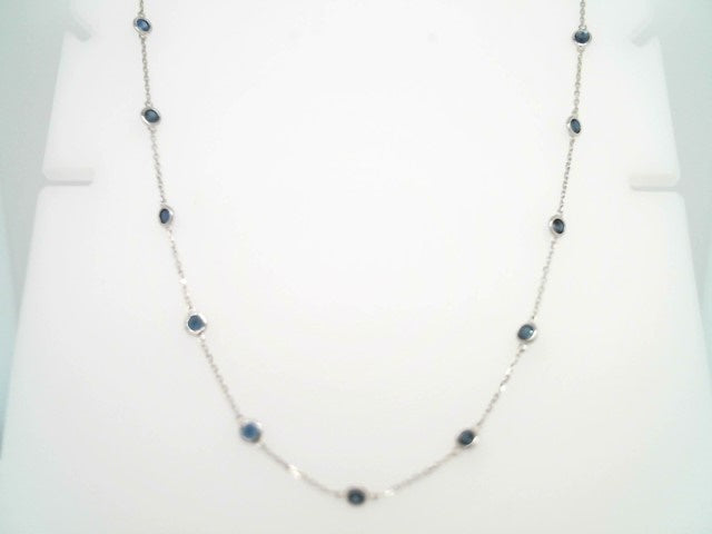 14 Karat White Gold Bezel Set Blue Sapphire "By The Yard" Style Necklace 16-18"