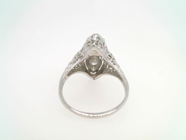 Vintage 18 Karat White Gold Marquise Shaped Filigree Ring With Diamonds