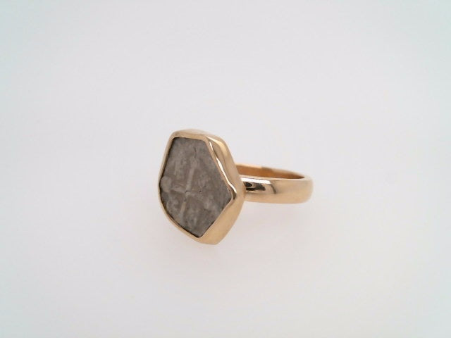 14 Karat Yellow Gold Bezel Set Silver 1/2 Reales Coin Ring
