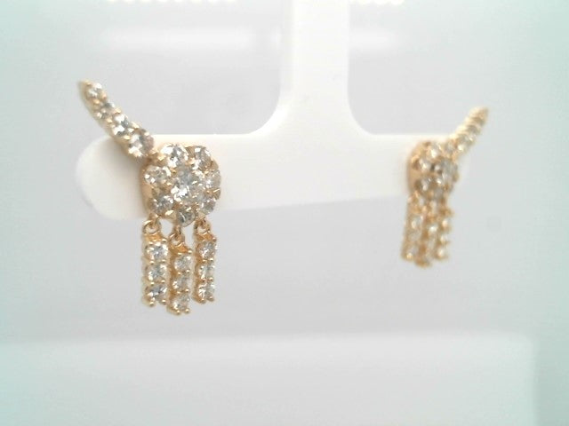14 Karat Yellow Gold Diamond "Shooting Star" Earrings With Diamond Fringe Dangles