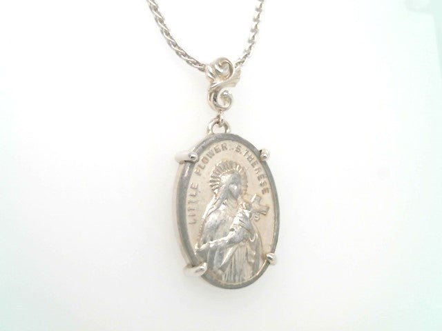 Sterling Silver Pendant With Floral Bail Set With Vintage St. Therese Italian Medallion