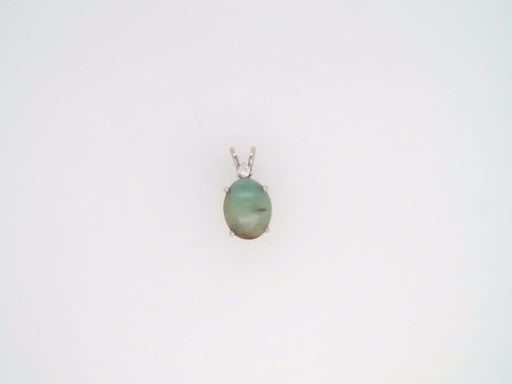 14 Karat White Gold Opalite & Diamond Pendant