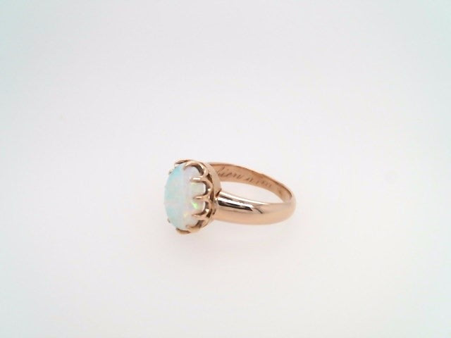 Vintage 14 Karat Rose Gold Opal Ring With Scalloped Crown Style Setting