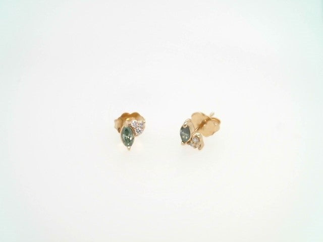 14 Karat Yellow Gold Fancy Green & White Diamond Earrings