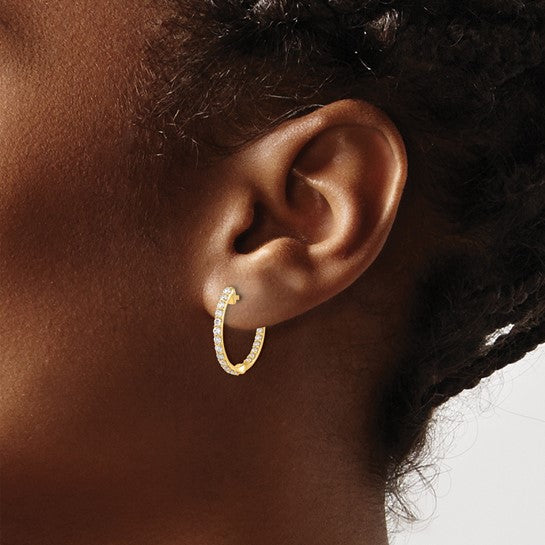 14 Karat Yellow Gold Diamond In/Out Hoop Earrings