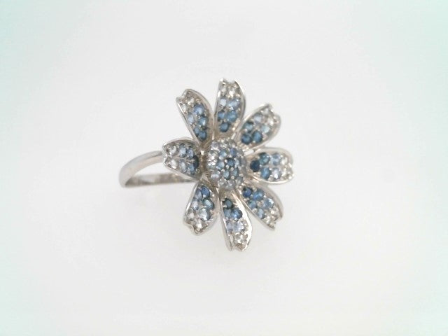 Vintage 18 Karat White Gold Blue & White Sapphire Flower Ring