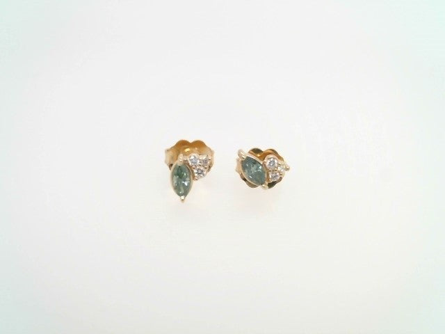 14 Karat Yellow Gold Fancy Green & White Diamond Earrings