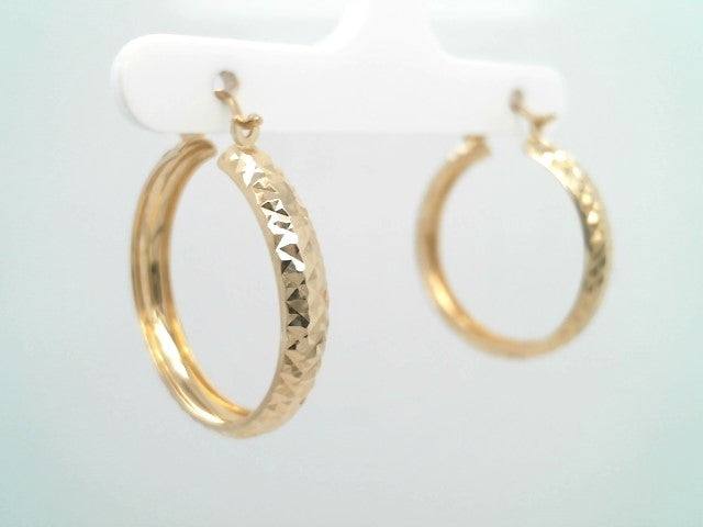 Vintage 14 Karat Yellow Gold Diamond Cut Hoop Earrings