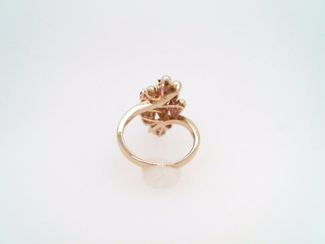 Vintage 14 Karat Yellow Gold Ruby & Diamond Freeform Cluster Ring