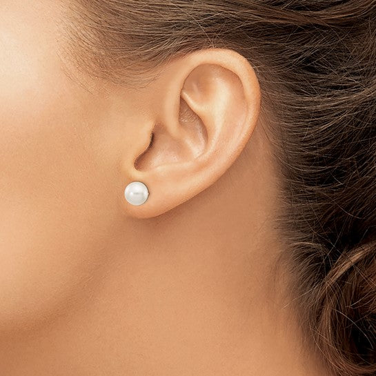 14 Karat Yellow Gold 7-8 Mm Cultured White Freshwater Pearl Stud Earrings
