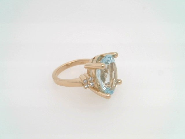 14 Karat Yellow Gold Aquamarine & Diamond Accent Ring