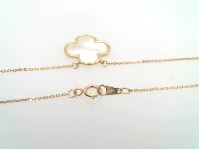 Vintage 14 Karat Yellow Gold Mother Of Pearl Quatrefoil/Clover Necklace, 18"
