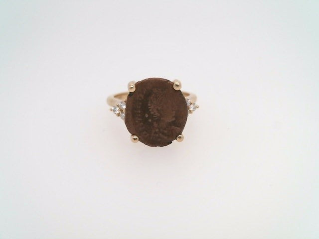 14 Karat Yellow Gold Roman Coin Ring With Diamond Accents