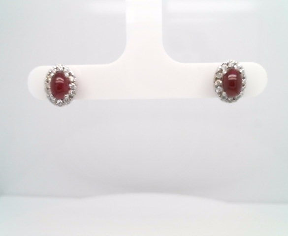 14 Karat White Gold Ruby & Diamond Halo Style Stud Earrings