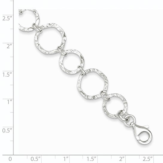 Sterling Silver Hammered Circle Link Bracelet With Lobster Clasp 7.5"