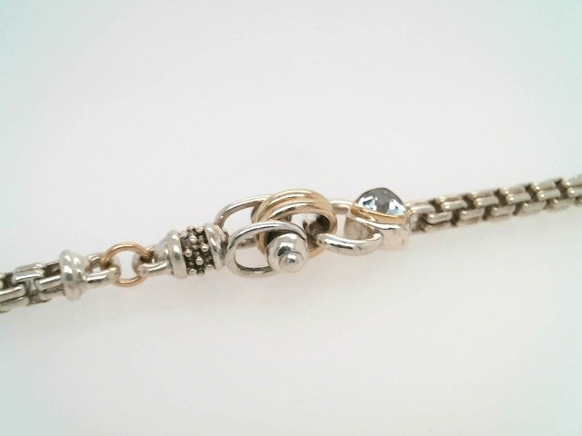 Vintage Sterling Silver/14 Karat Yellow Gold Bracelet With Blue Topaz Accent, 7.25"