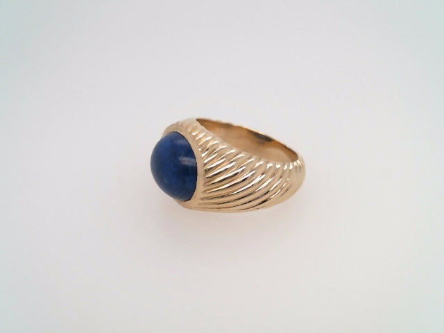 Vintage 14 Karat Yellow Gold Ribbed Design Lapis Ring
