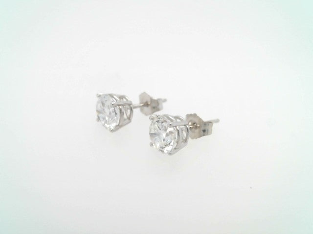 14 Karat White Gold 4 Prong Basket Set Lab Grown Round Brilliant Diamond Stud Earrings